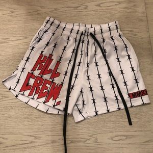 KILL CREW BARBWIRE MUAY THAI SHORT MID THIGH CUT - WHITE/RED/BLACK SIZE SMALL